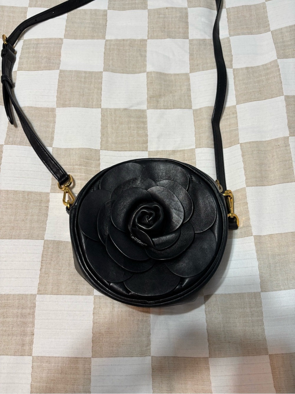 Black Floral Applique Crossbody Bag